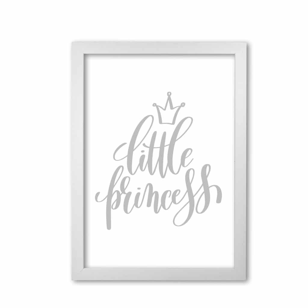 Little princess grey modern fine art print, framed childrens nursey wall art poster