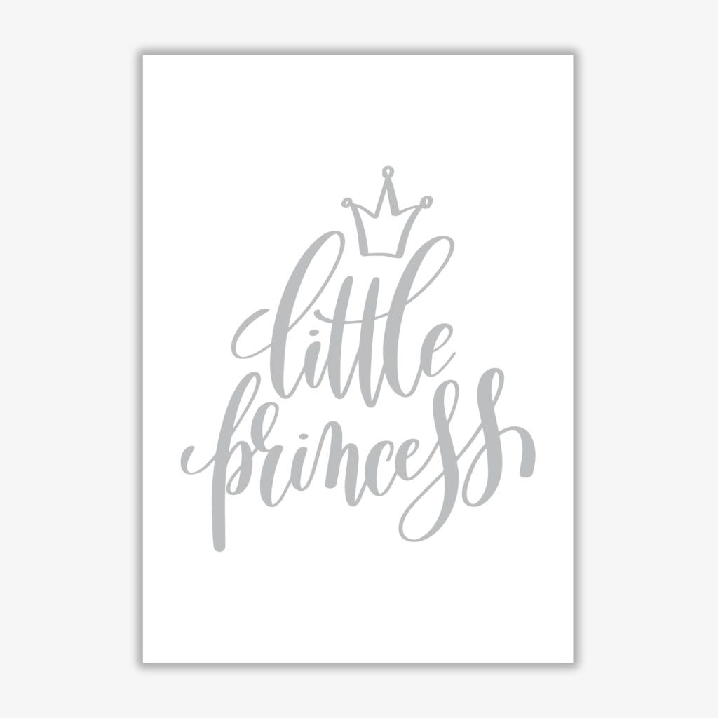Little princess grey modern fine art print, framed childrens nursey wall art poster