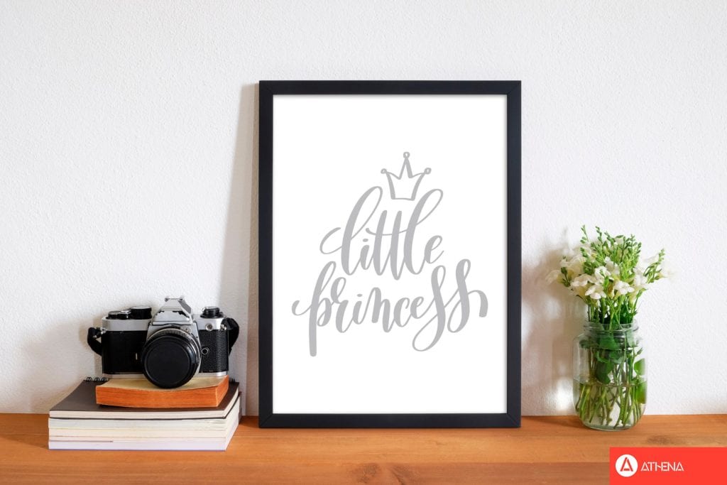 Little princess grey modern fine art print, framed childrens nursey wall art poster