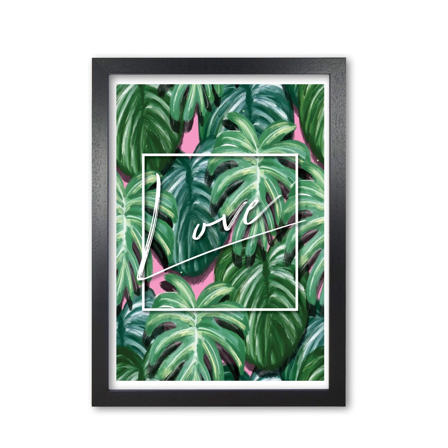 Love green leaves modern fine art print, framed botanical &#038; nature art print
