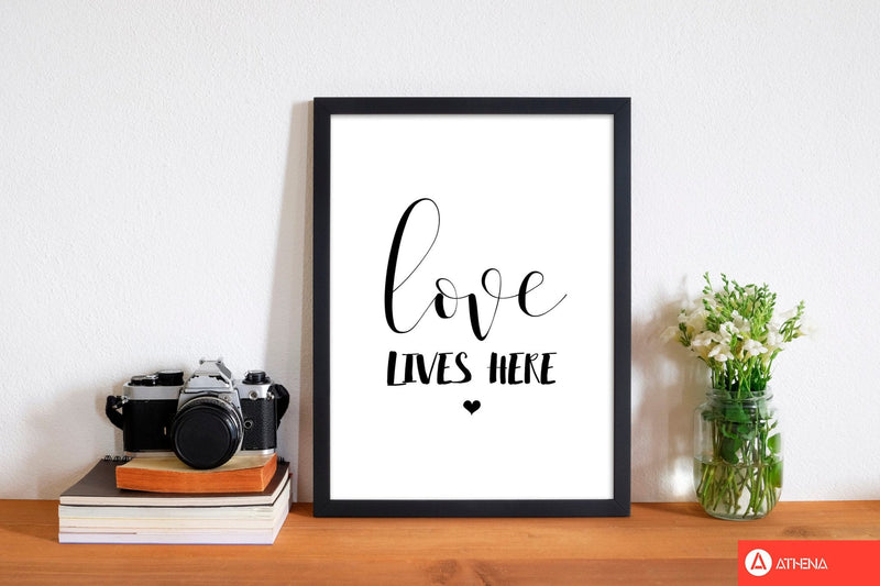 Love lives here modern fine art print, framed typography wall art