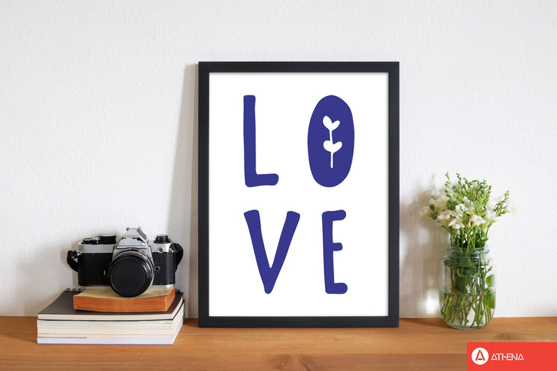 Love navy modern fine art print, framed typography wall art