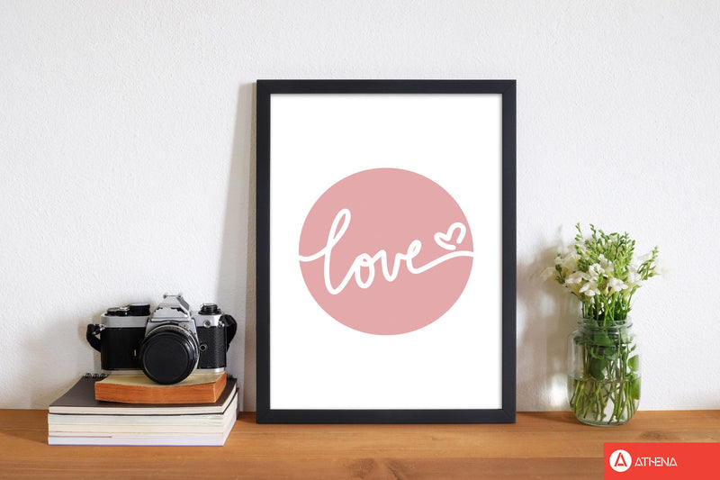 Love pink circle modern fine art print, framed typography wall art
