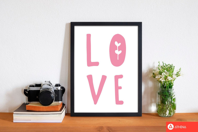 Love pink modern fine art print, framed typography wall art