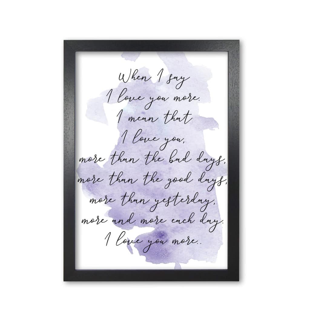 Love you more purple watercolour modern fine art print