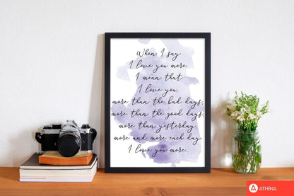 Love you more purple watercolour modern fine art print
