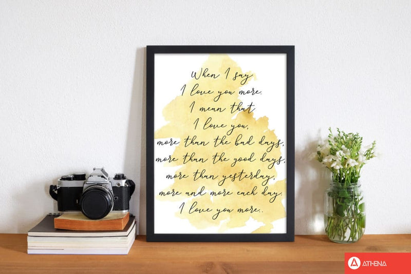 Love you more yellow watercolour modern fine art print
