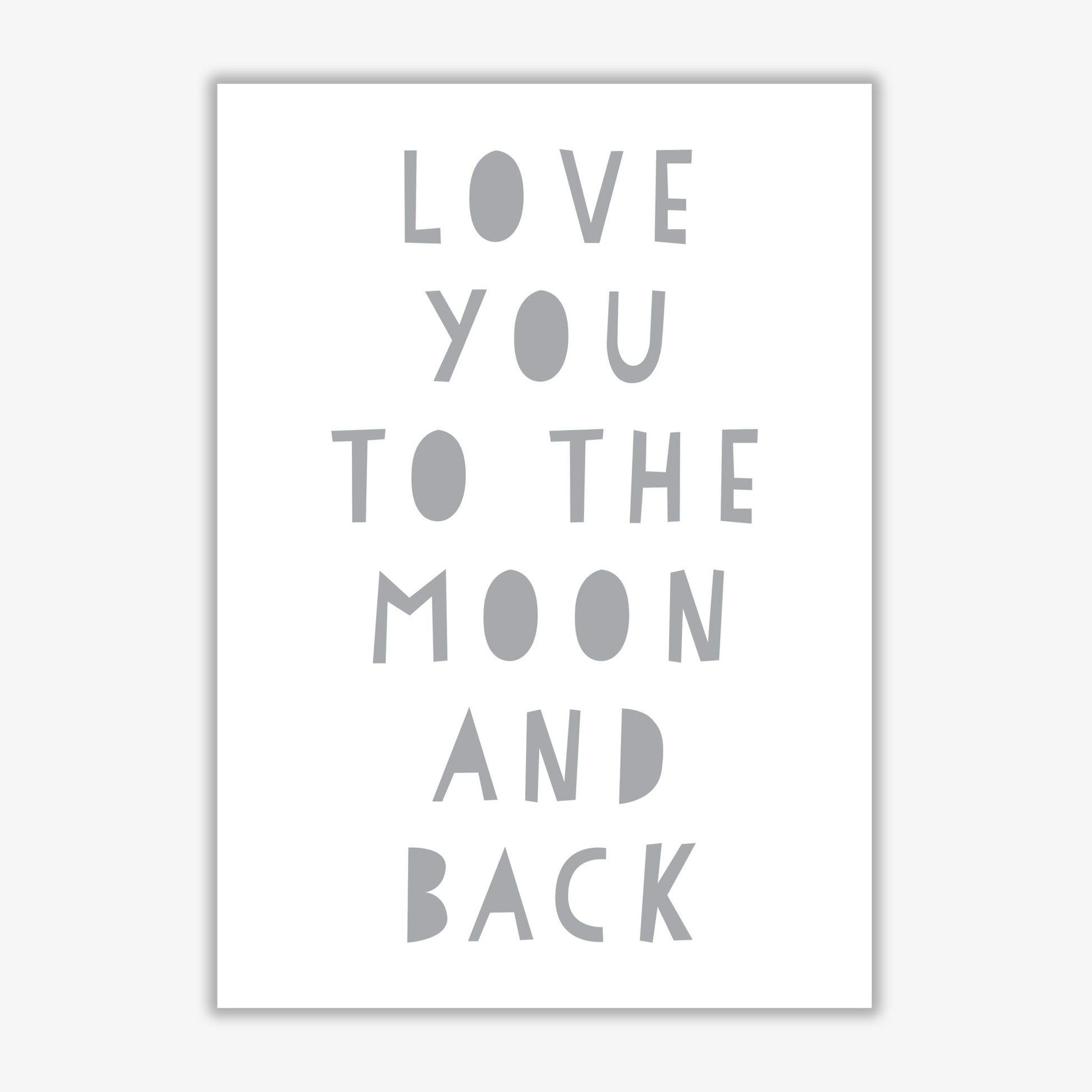 Love you to the moon and back grey modern fine art print, framed typography wall art