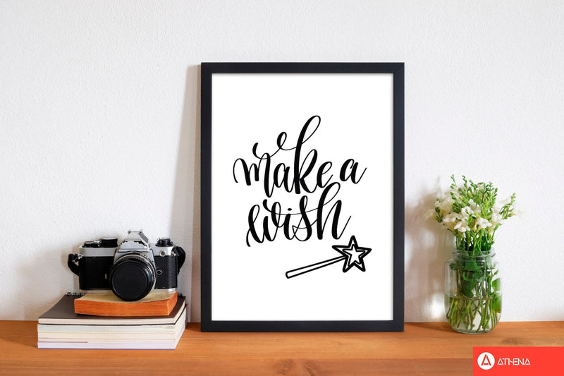 Make a wish black modern fine art print, framed typography wall art