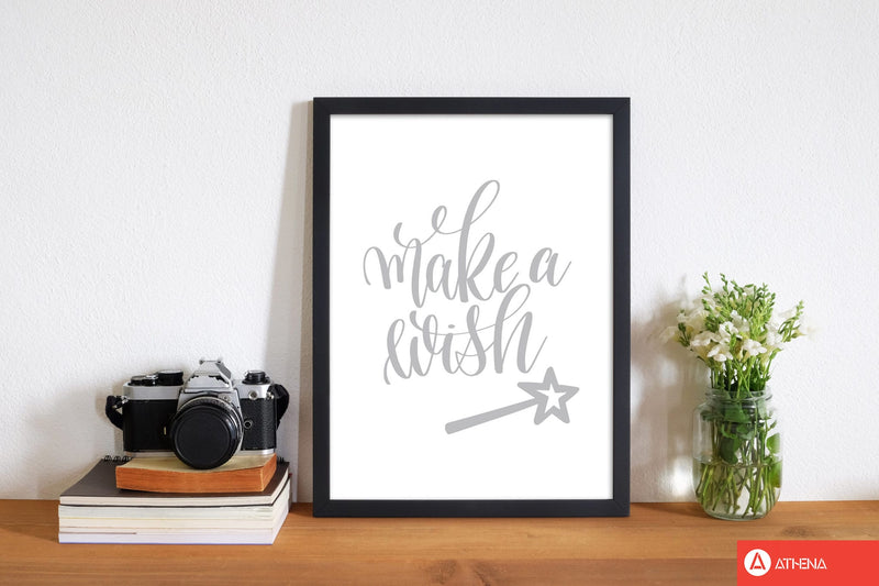 Make a wish grey modern fine art print, framed typography wall art