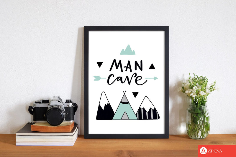 Man cave mountains mint and black modern fine art print, framed typography wall art
