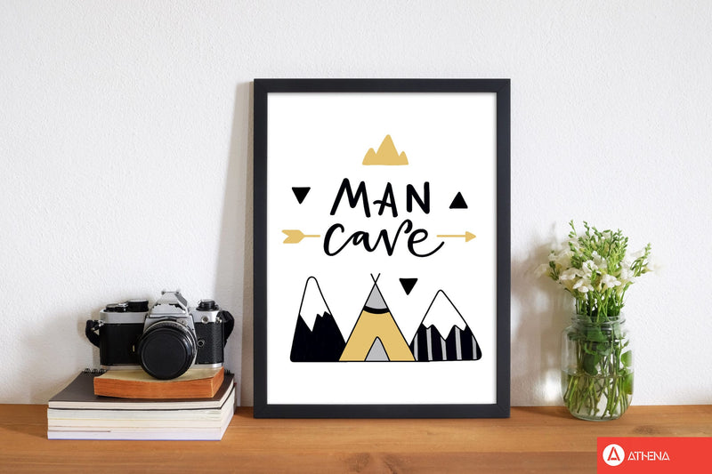 Man cave mountains mustard and black modern fine art print, framed typography wall art