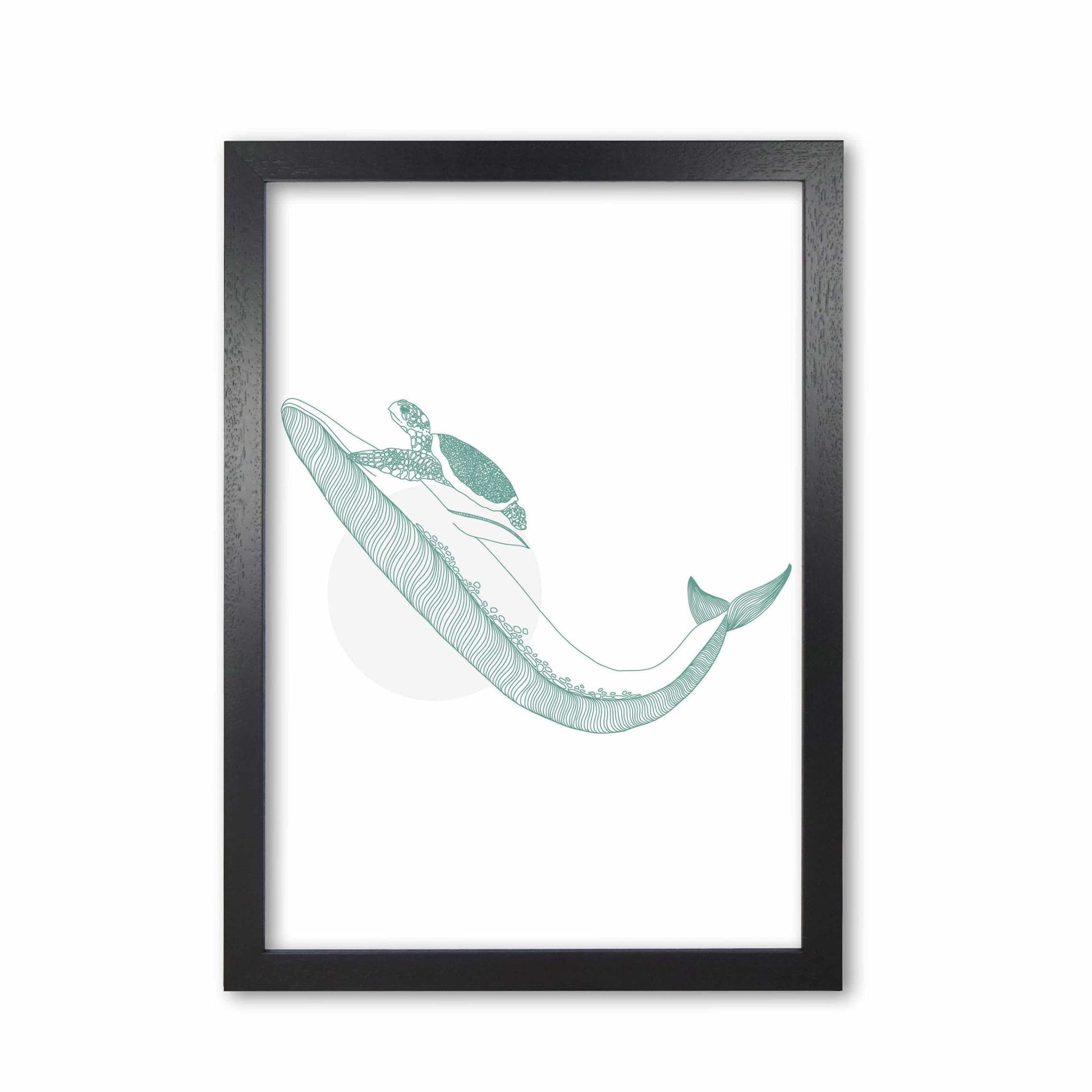 Marine animals whale and turtle modern fine art print