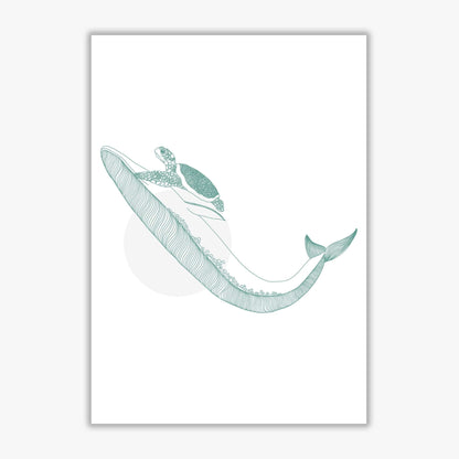Marine animals whale and turtle modern fine art print