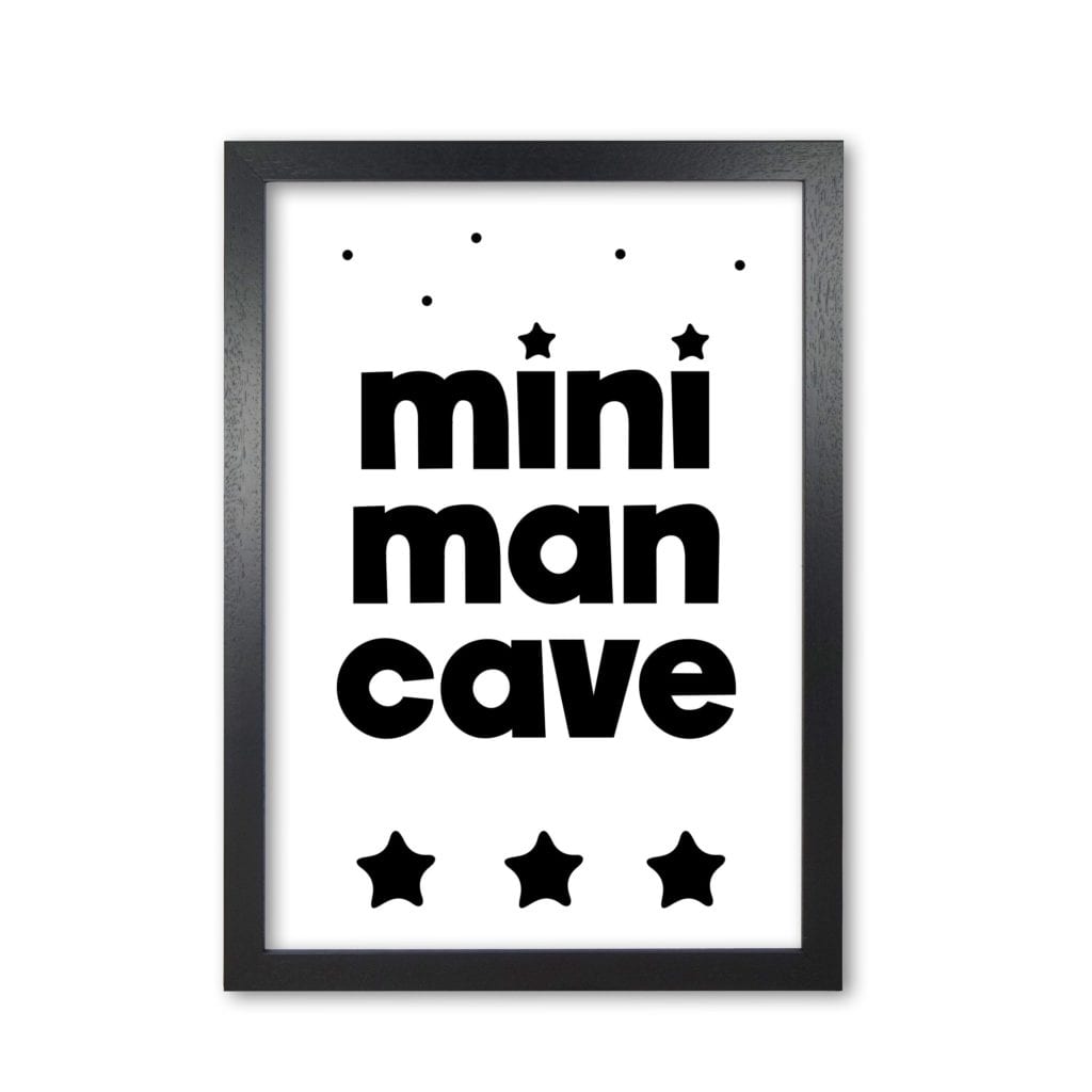 Mini man cave black modern fine art print, framed childrens nursey wall art poster