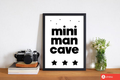 Mini man cave black modern fine art print, framed childrens nursey wall art poster