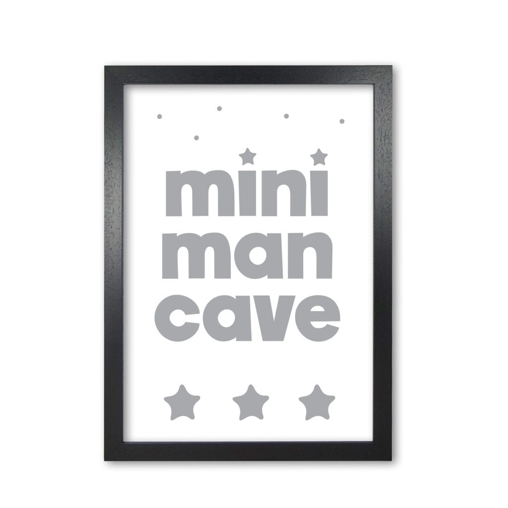 Mini man cave grey modern fine art print, framed childrens nursey wall art poster