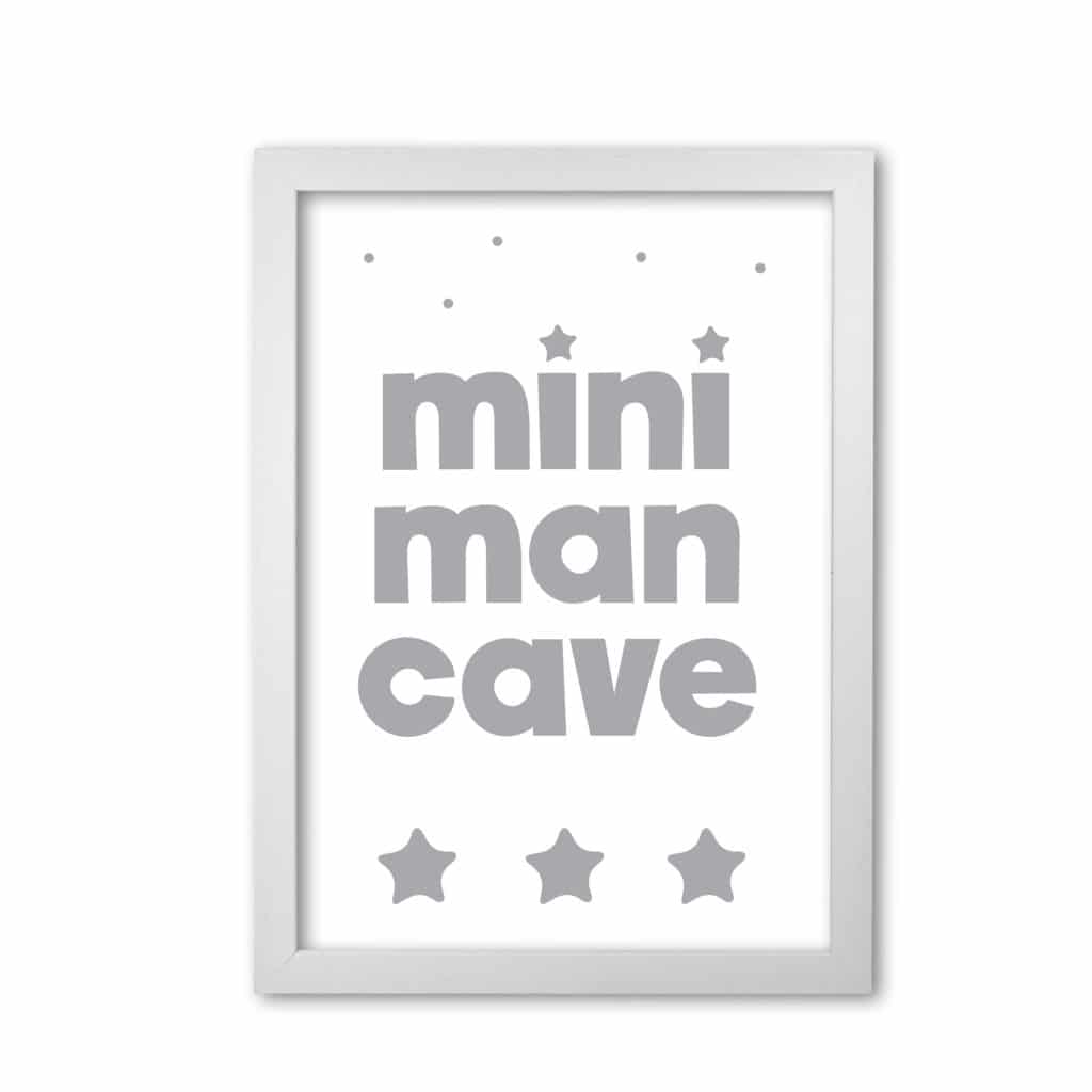 Mini man cave grey modern fine art print, framed childrens nursey wall art poster