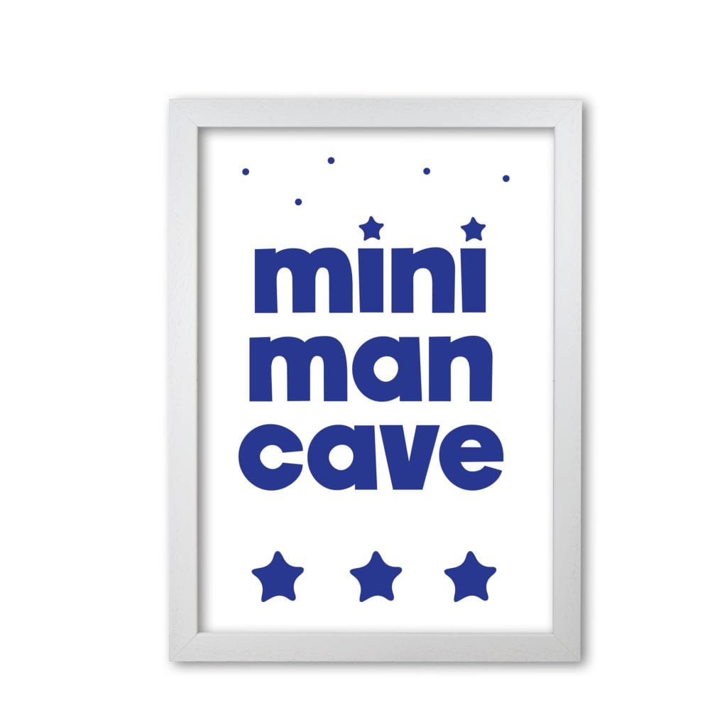 Mini man cave navy modern fine art print, framed childrens nursey wall art poster