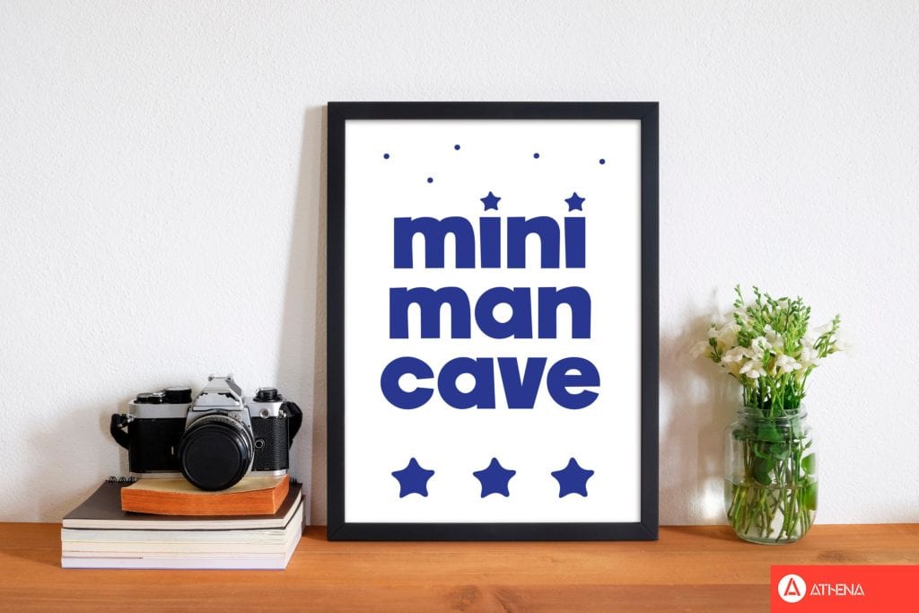 Mini man cave navy modern fine art print, framed childrens nursey wall art poster