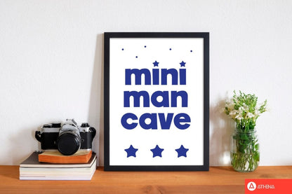 Mini man cave navy modern fine art print, framed childrens nursey wall art poster