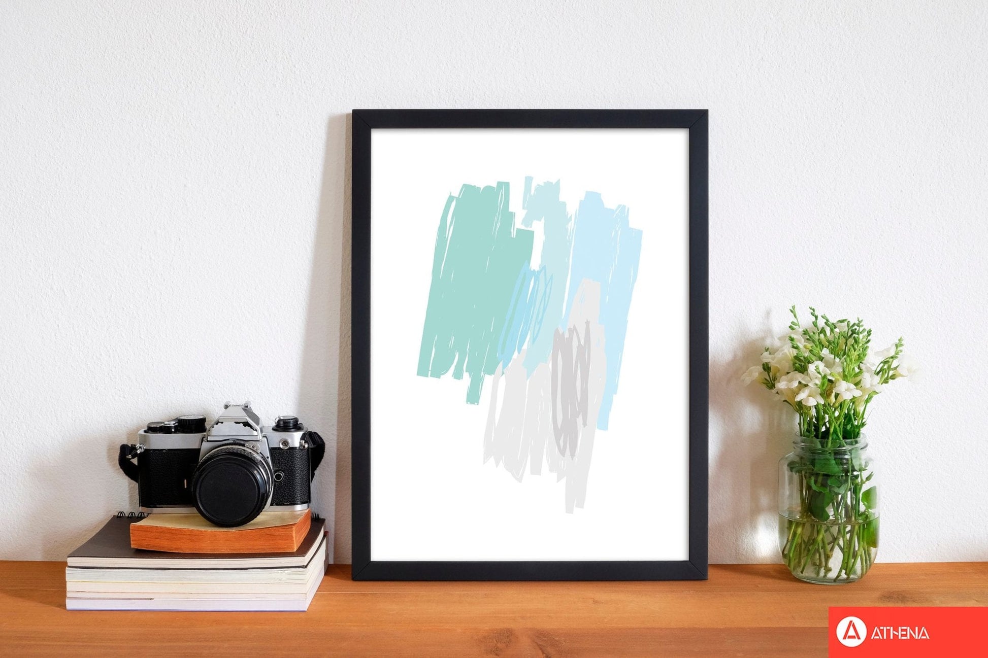 Mint scribbles abstract drawings modern fine art print