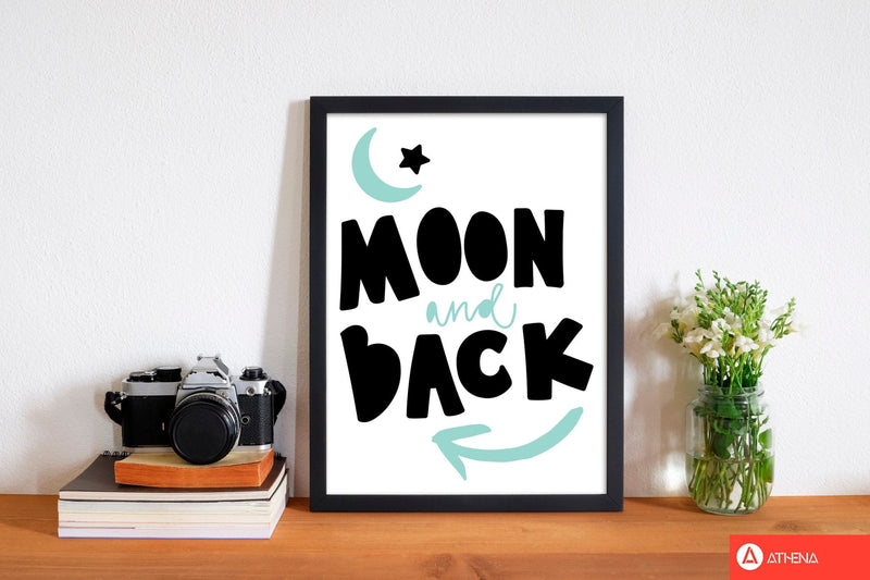 Moon and back black and mint modern fine art print, framed typography wall art