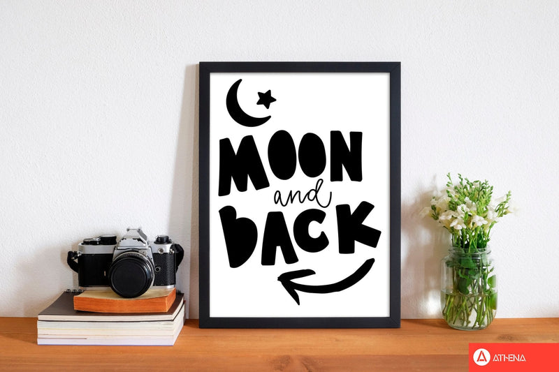 Moon and back black modern fine art print, framed typography wall art
