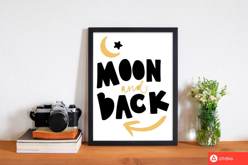 Moon and back mustard and black modern fine art print, framed typography wall art