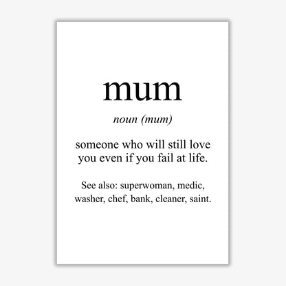 Mum modern fine art print, framed typography wall art