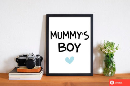 Mummy&#39;s boy blue modern fine art print, framed childrens nursey wall art poster