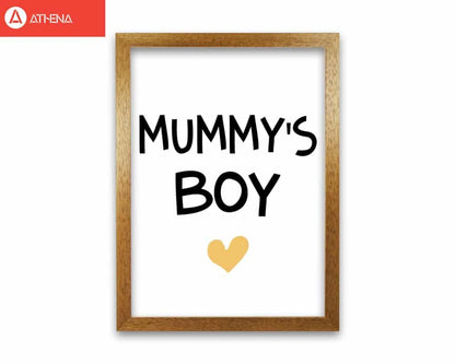 Mummy&#39;s boy mustard modern fine art print, framed childrens nursey wall art poster