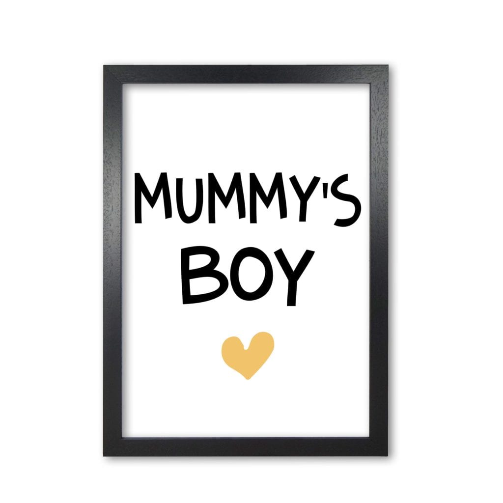 Mummy&#39;s boy mustard modern fine art print, framed childrens nursey wall art poster