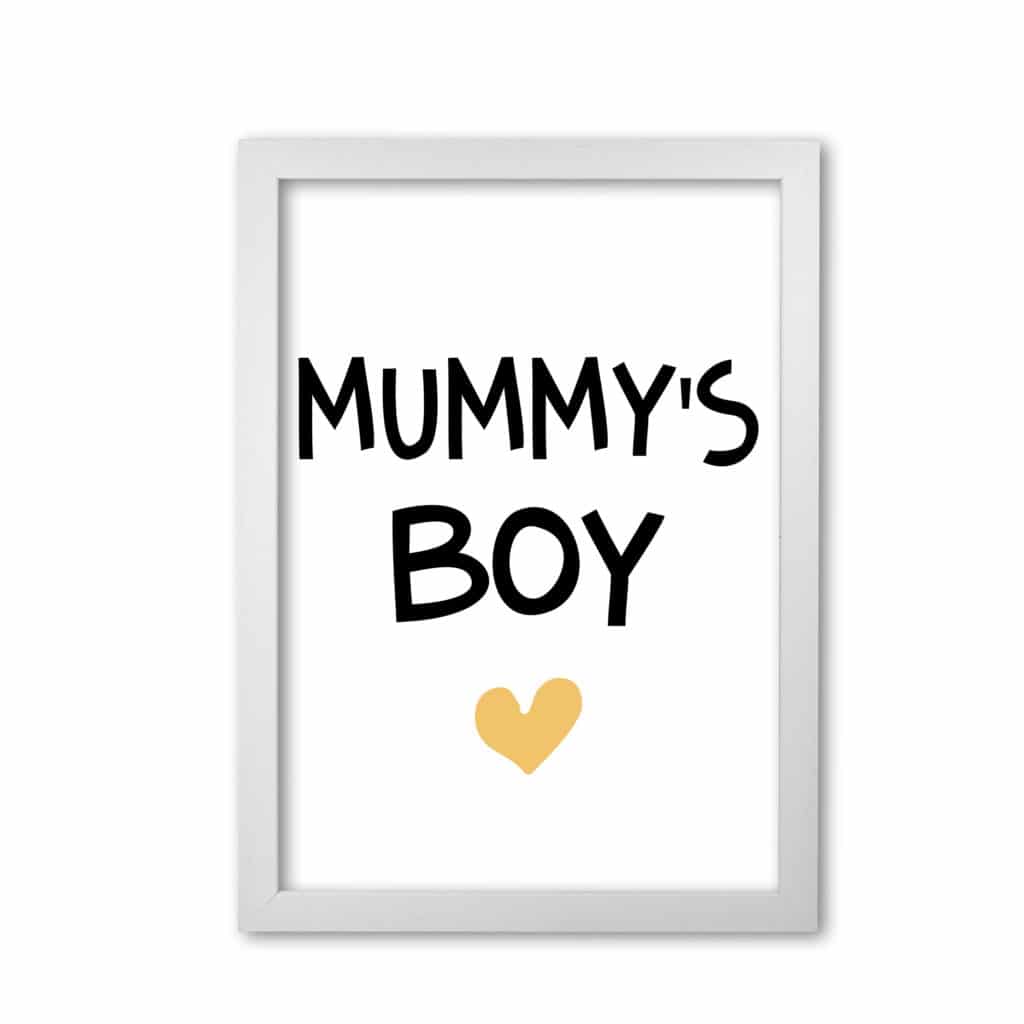 Mummy&#39;s boy mustard modern fine art print, framed childrens nursey wall art poster