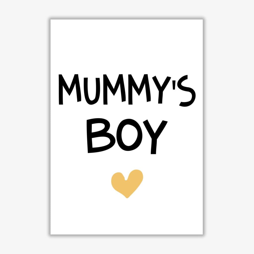 Mummy&#39;s boy mustard modern fine art print, framed childrens nursey wall art poster