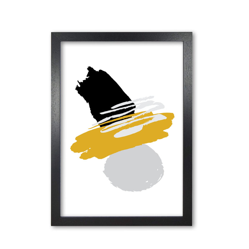 Mustard and black abstract paint shapes modern fine art print