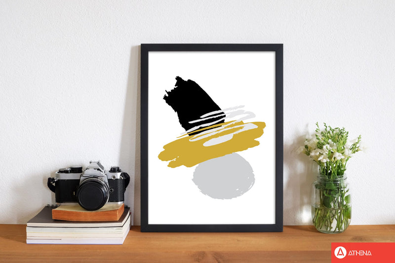 Mustard and black abstract paint shapes modern fine art print