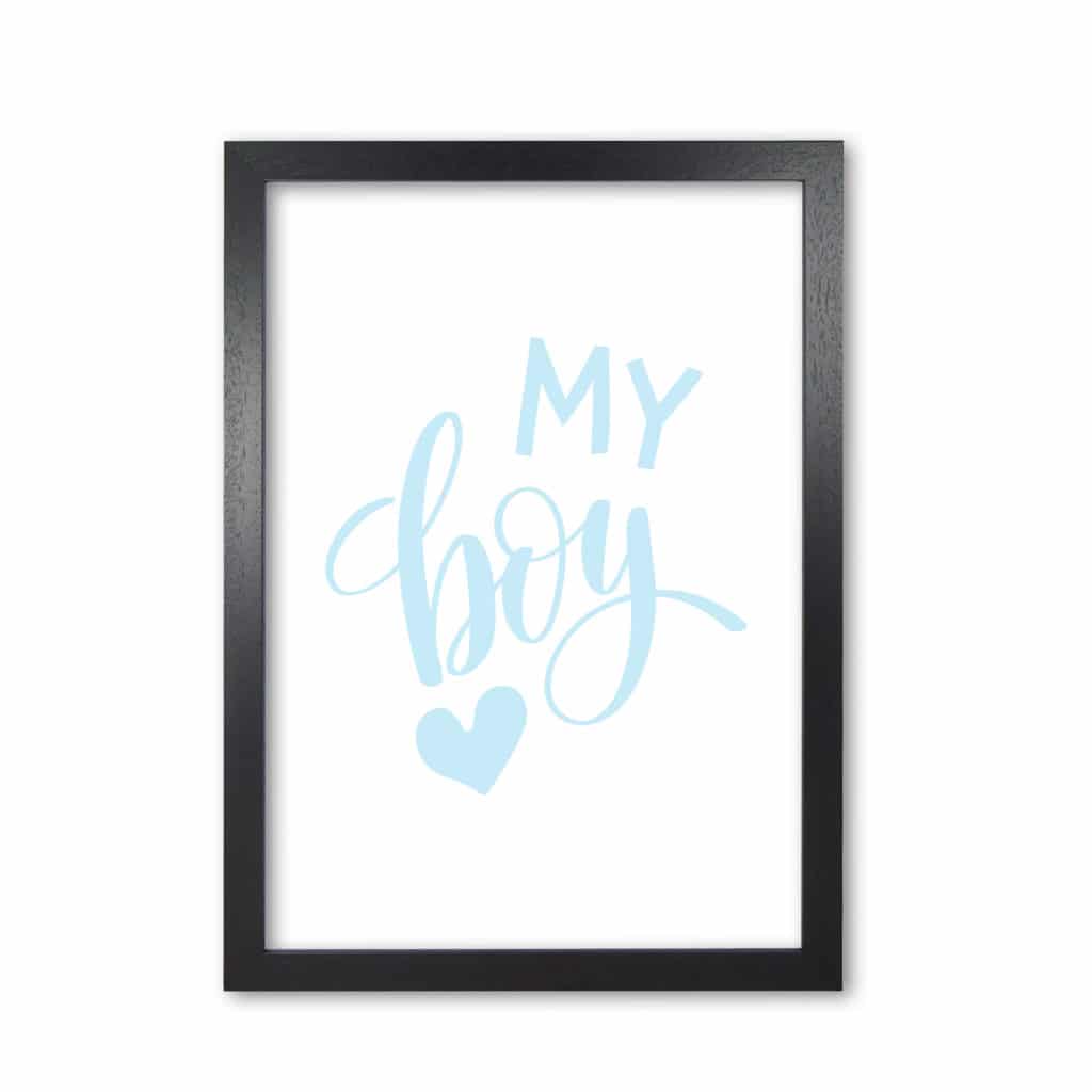 My boy blue modern fine art print, framed childrens nursey wall art poster