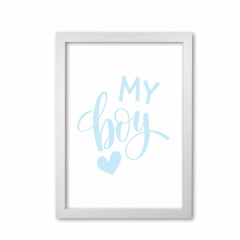 My boy blue modern fine art print, framed childrens nursey wall art poster