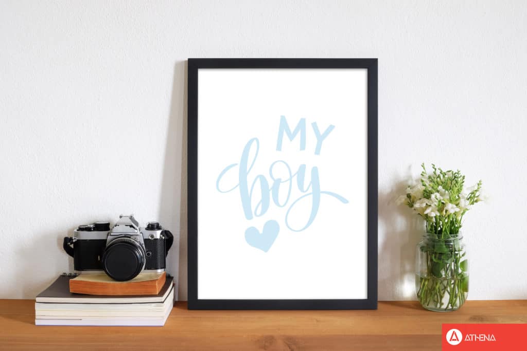 My boy blue modern fine art print, framed childrens nursey wall art poster