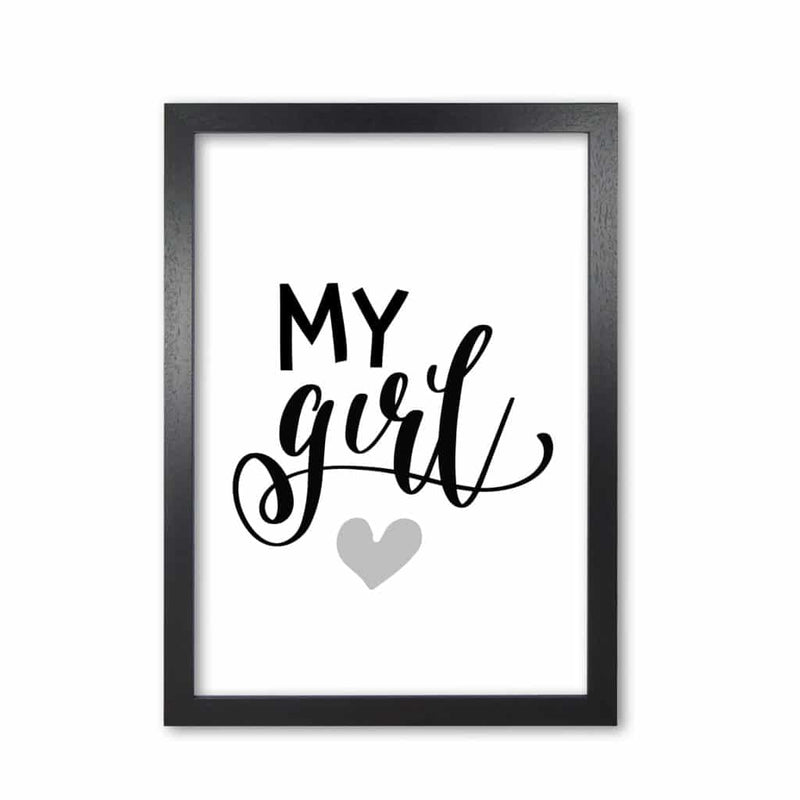 My girl black modern fine art print, framed childrens nursey wall art poster