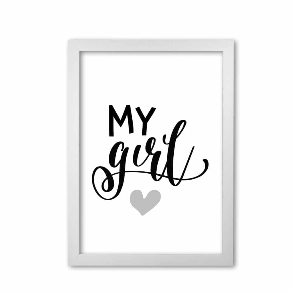 My girl black modern fine art print, framed childrens nursey wall art poster