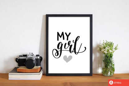 My girl black modern fine art print, framed childrens nursey wall art poster