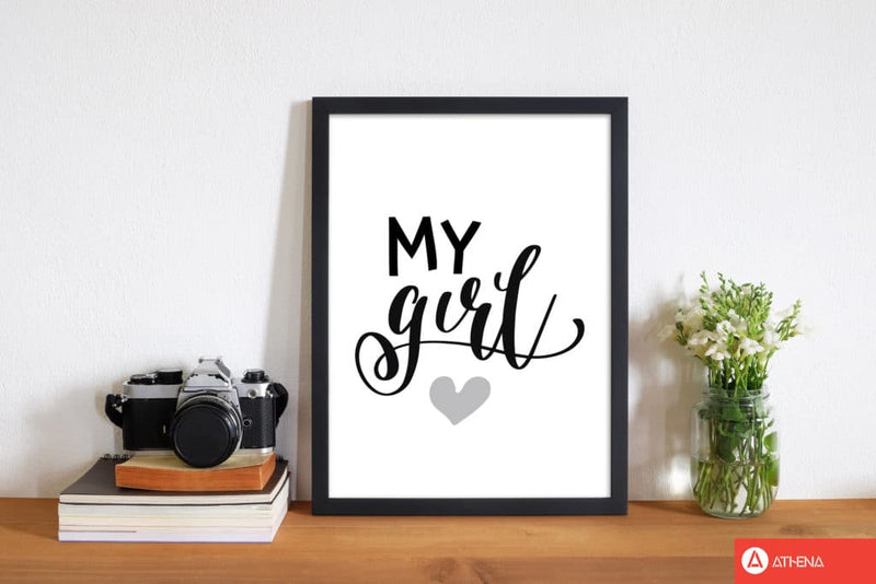 My girl black modern fine art print, framed childrens nursey wall art poster