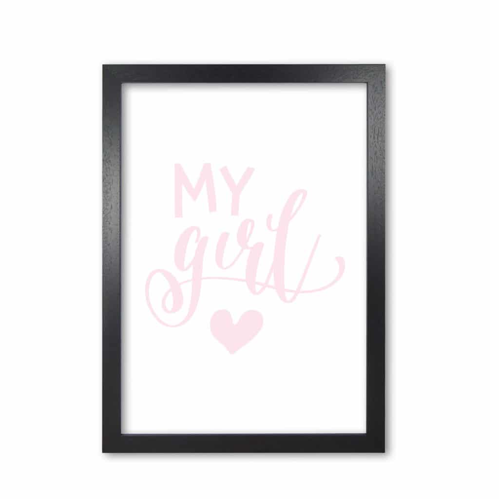 My girl pink modern fine art print, framed childrens nursey wall art poster