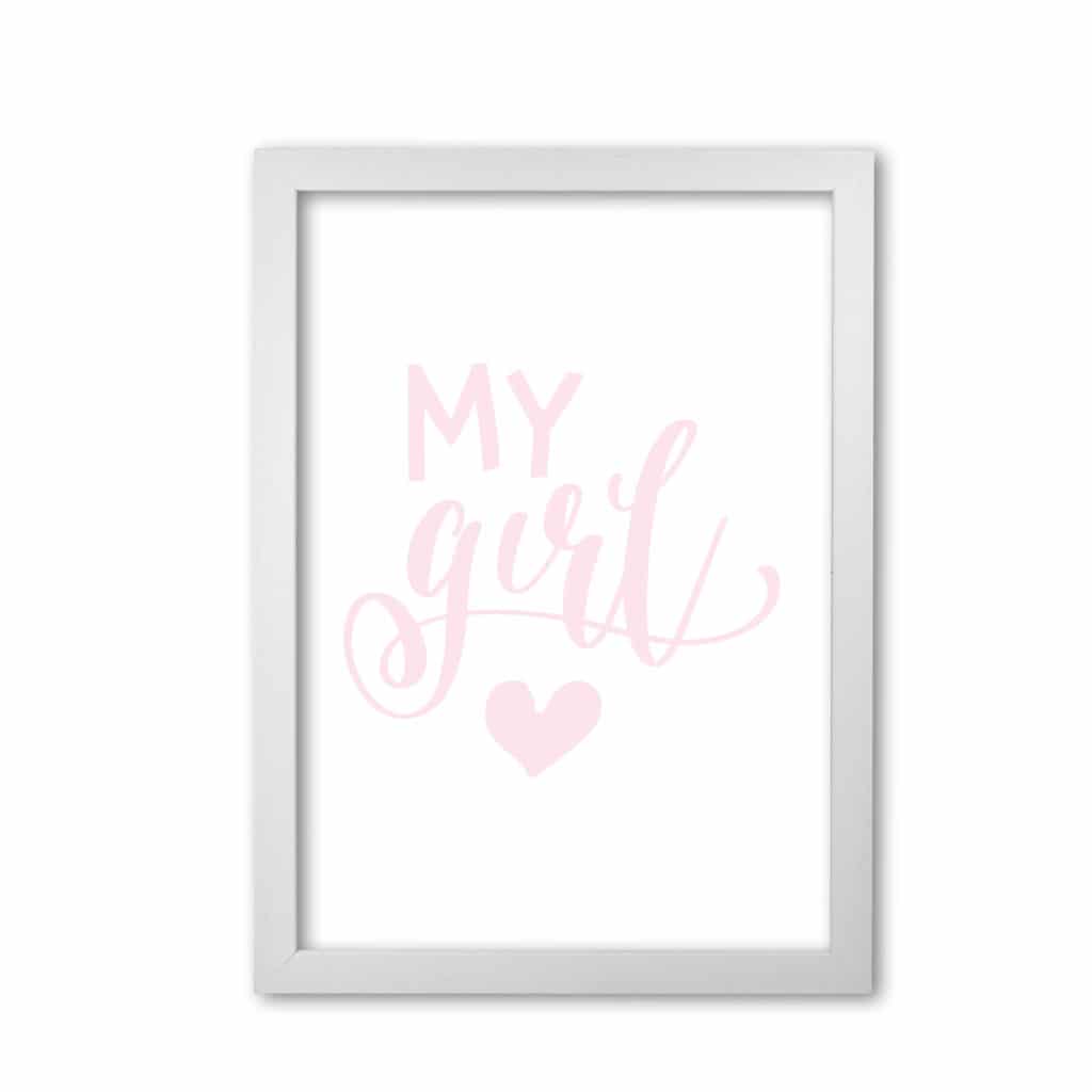 My girl pink modern fine art print, framed childrens nursey wall art poster