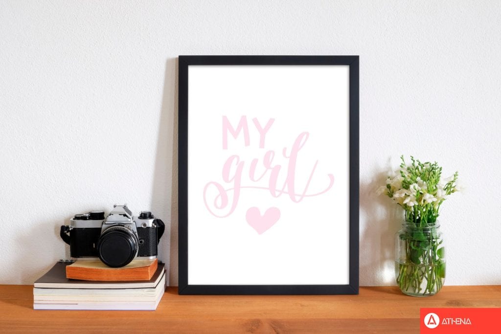 My girl pink modern fine art print, framed childrens nursey wall art poster