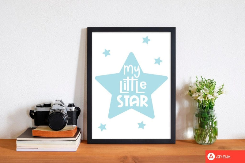 My little star blue modern fine art print, framed childrens nursey wall art poster