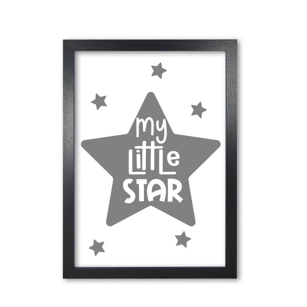 My little star grey modern fine art print, framed childrens nursey wall art poster