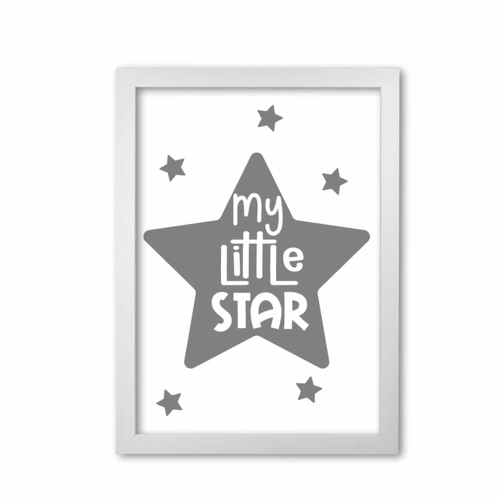 My little star grey modern fine art print, framed childrens nursey wall art poster